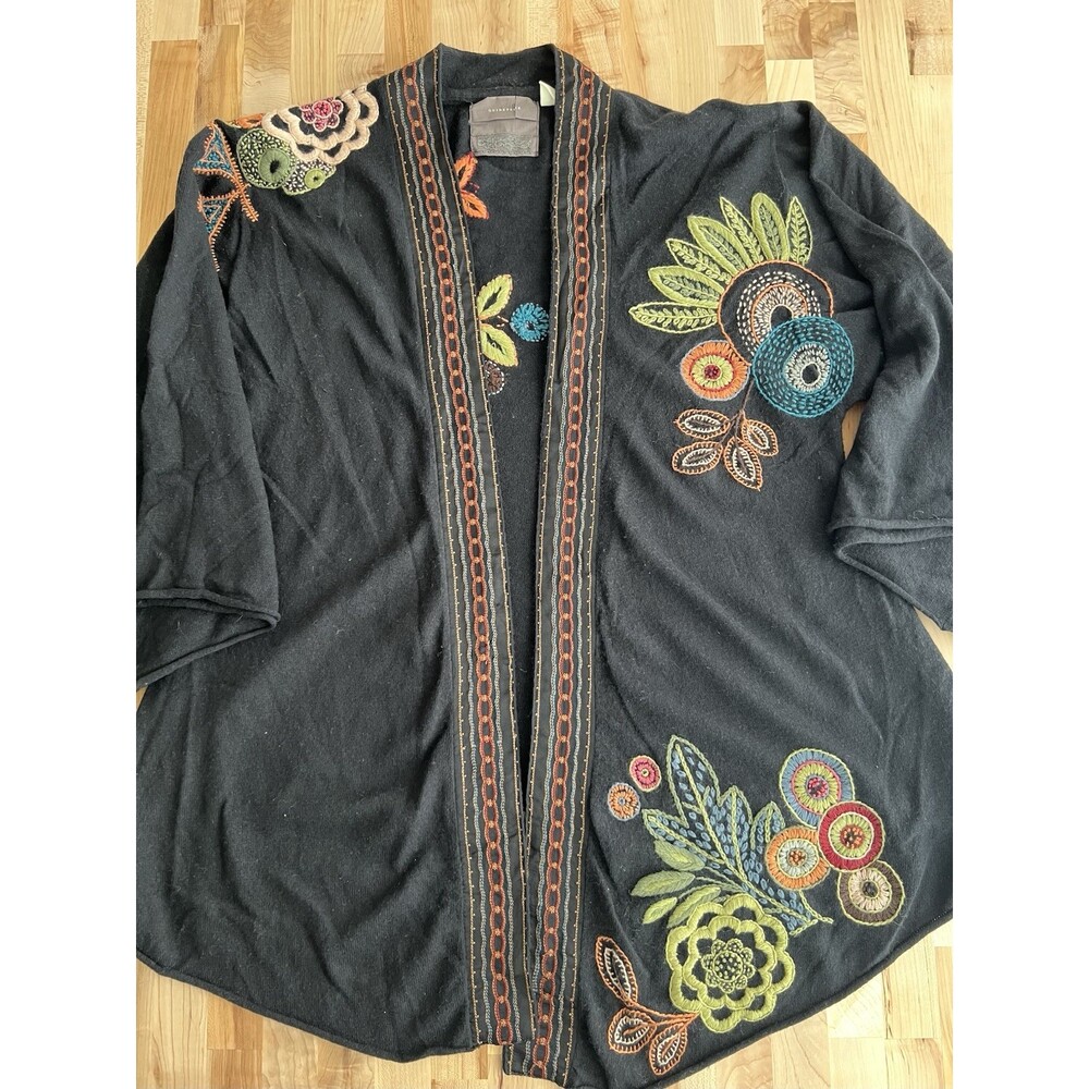 Guinevere Open Front Cardigan Sweater Wool Alpaca Blend Embroidered Floral L